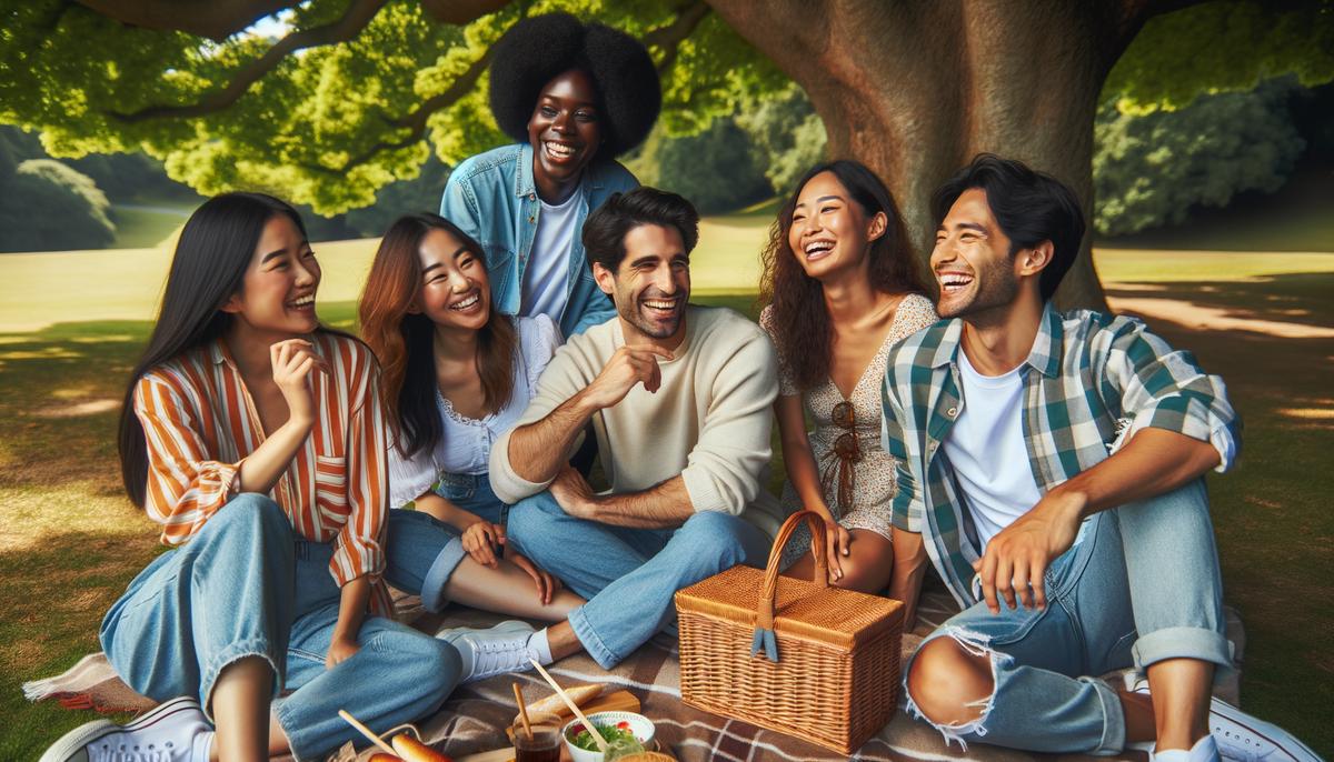 A group of diverse friends enjoying each other's company outdoors