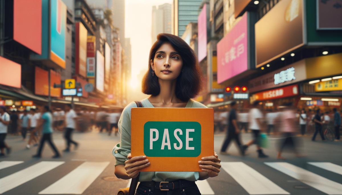 A person holding a pause sign, symbolizing the concept of implementing a pause policy in online conversations