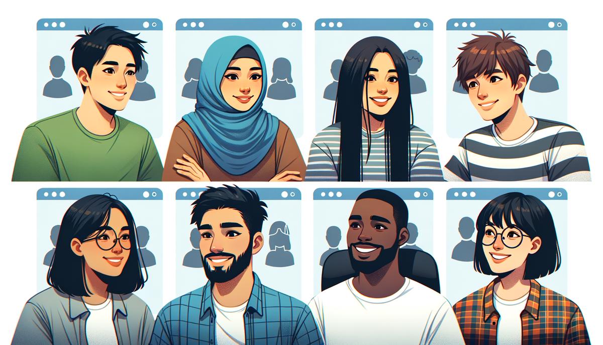Illustration of a group of diverse people chatting online and supporting each other
